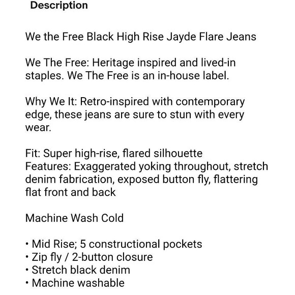 We the Free Black High Rise Jayde Flare Jeans  Size 31  Retro 70s  Fit & Flare - Picture 10 of 16